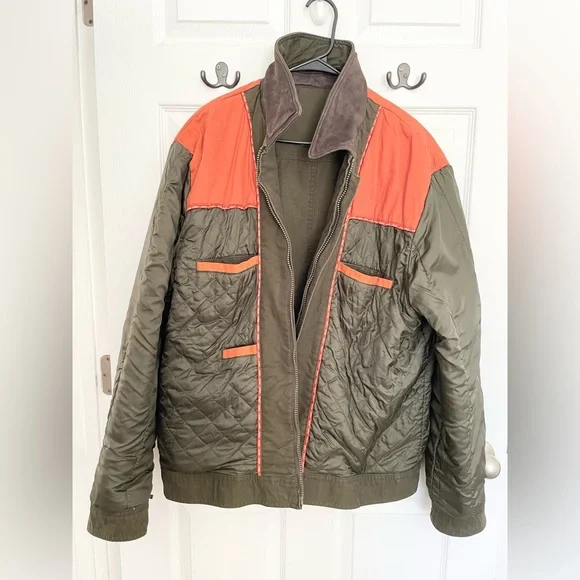 Men’s Izod cotton & leather jacket, olive green/ brown sz XXL (runs small) Jackets & Coats